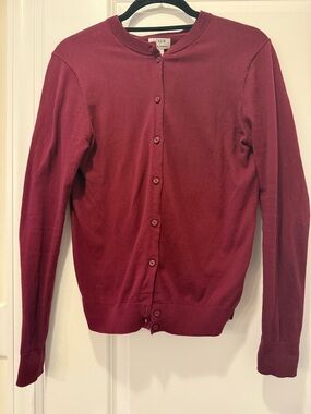 J. Crew Women's Burgundy Button-Front Cotton Cardigan